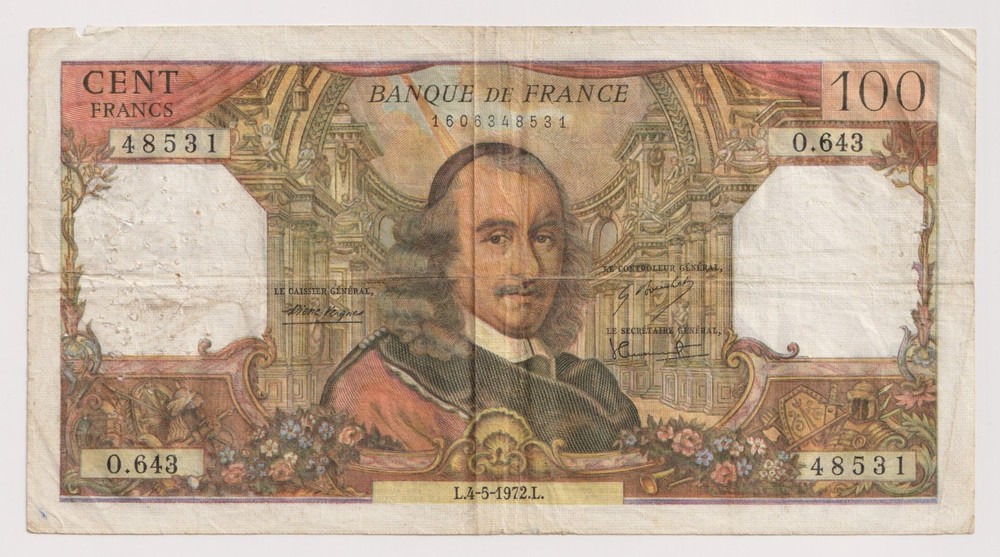 France 100 Francs Banknotes, Year 1972