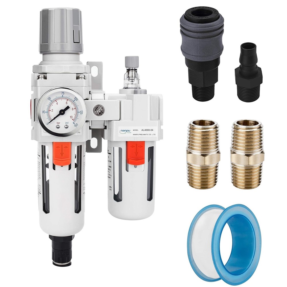 Efficient 1/2" NPT Air Filter Regulator Lubricator Combo with Gauge & Bracket