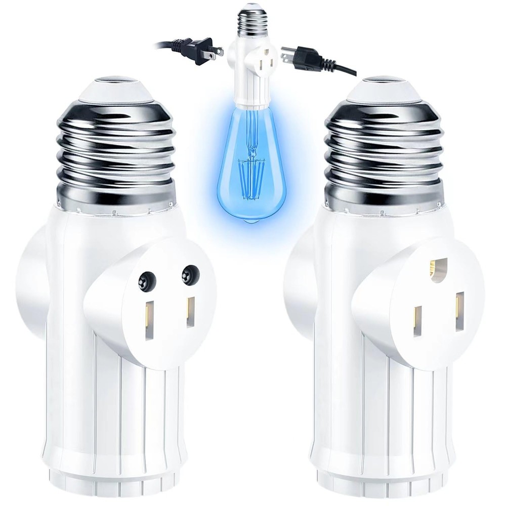 Light Socket to Plug Adapter 2 Pack, 23 Prong Light Bulb Outlet Socket Adapte...