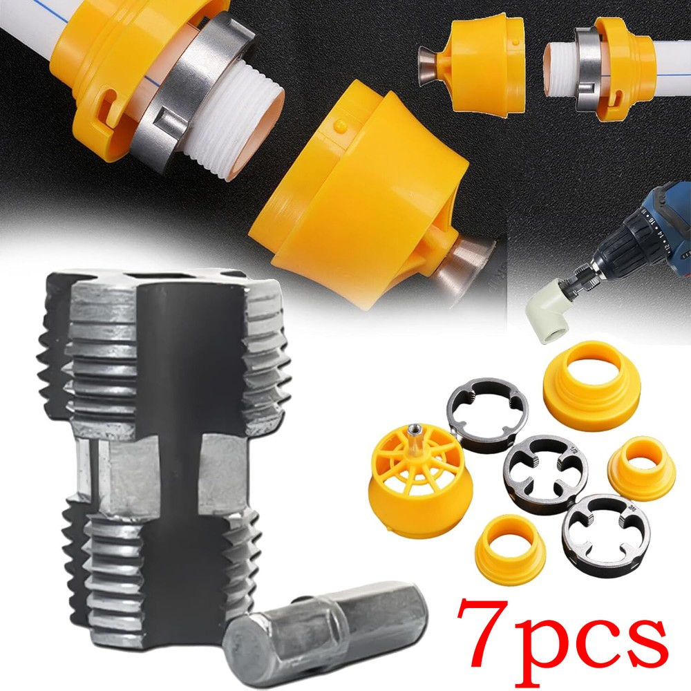 7pcs/1set Electric Drill Compatible PVC Pipe Threader Kit with Various Die Sizes