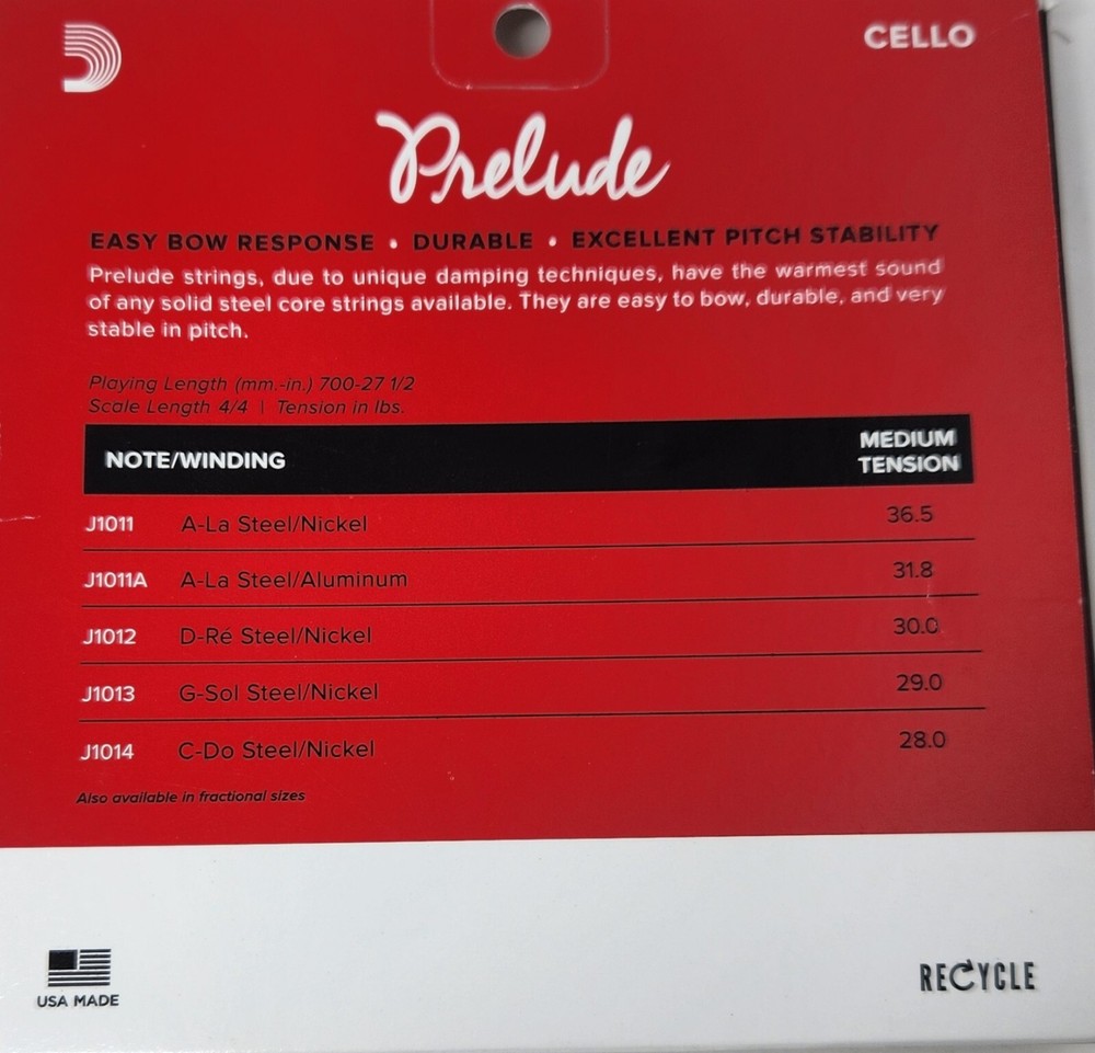 D'Addario Prelude Cello G String 4/4 Scale Length Medium Tension Solid Steel