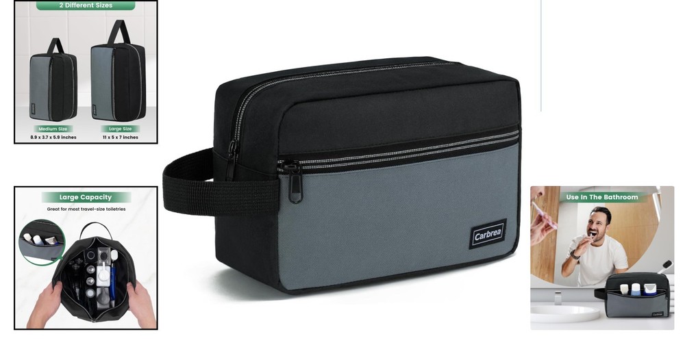 Compact Travel Toiletry Bag - Durable Polyester Makeup Organizer in Black