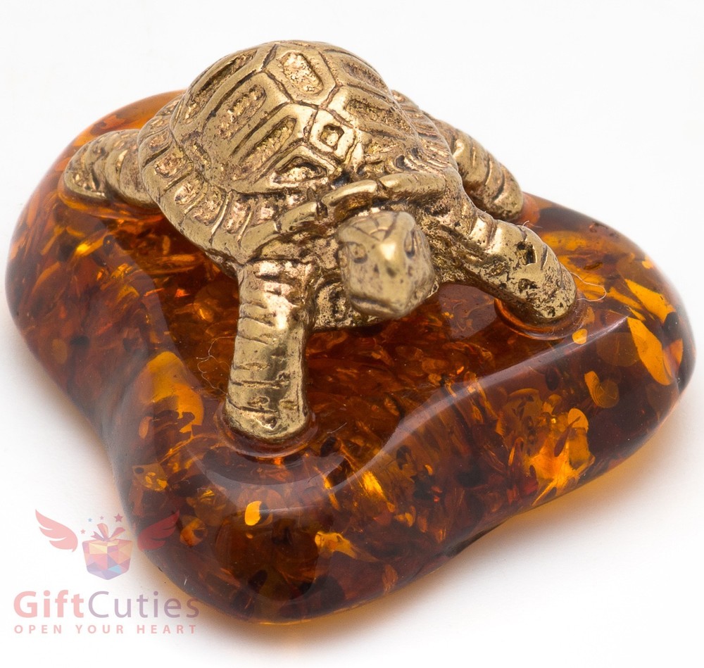 Solid Brass Amber Figurine Tortoise Turtle in Amber Shell talisman IronWork