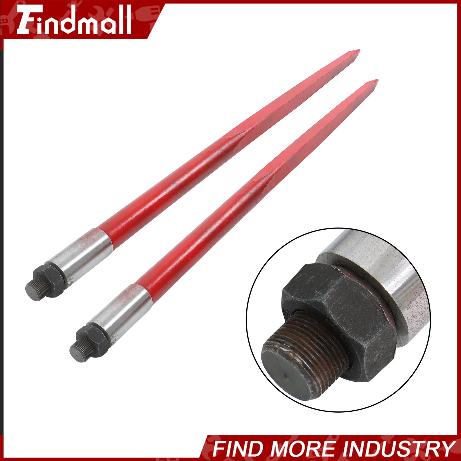 2-Pack Red Hay Bale Spear 49" 4500 lbs Capacity Spike Fork For Loaders Tractors