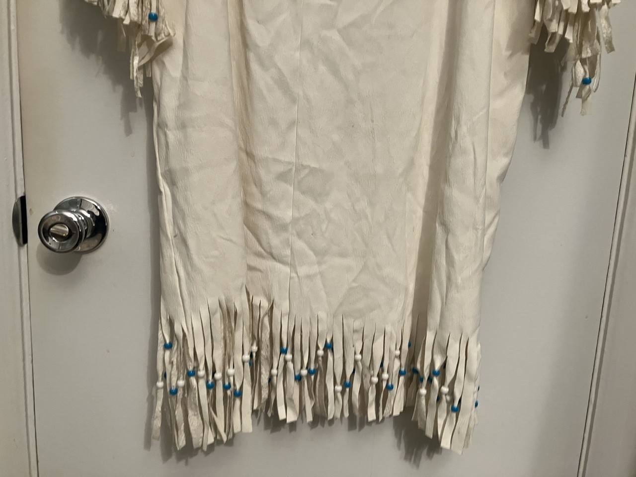 vintage white leather fringe Native American indian dress conchos turquoise bead