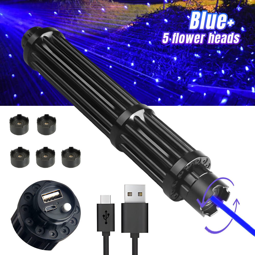 Adjustable High Power Blue Burning Laser Pointer Visible Dot Torch Light 5-head