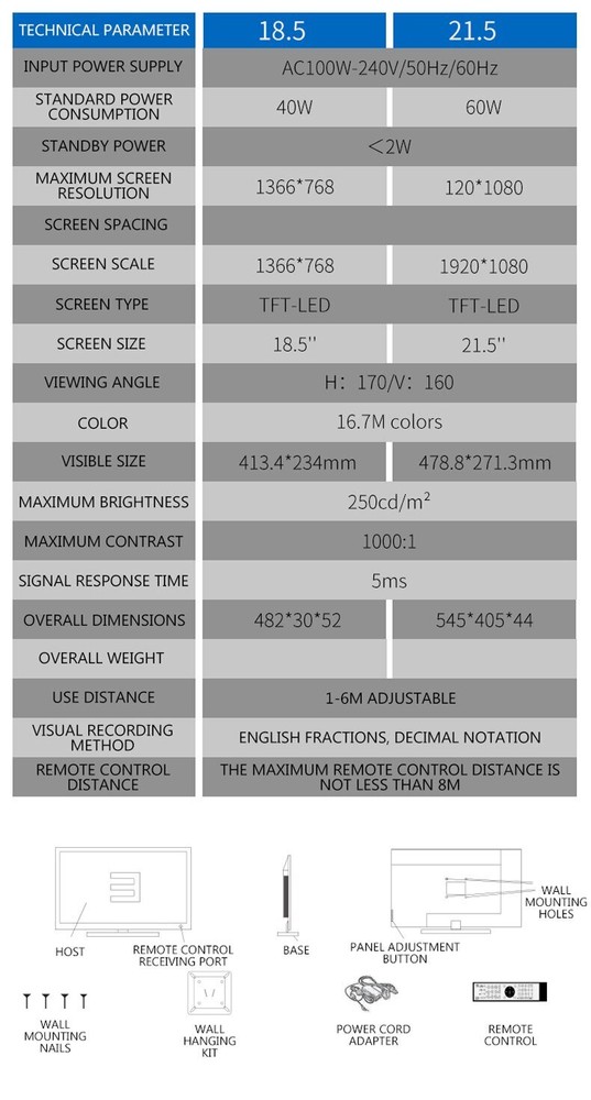 21.5 Inch Screen Vision Chart Panel Led Visual Acuity Testing LCD Optical Tester