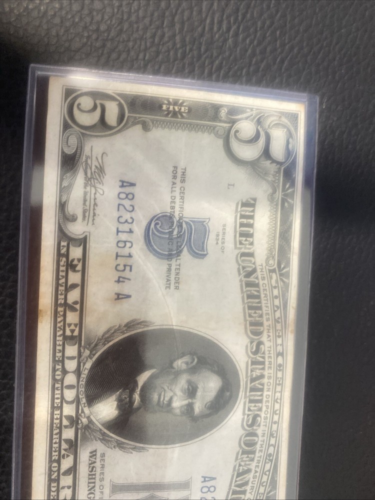 1934-D $5 FIVE DOLLARS SILVER CERTIFICATE CURRENCY NOTE CHOICE UNCIRCULATED (D)