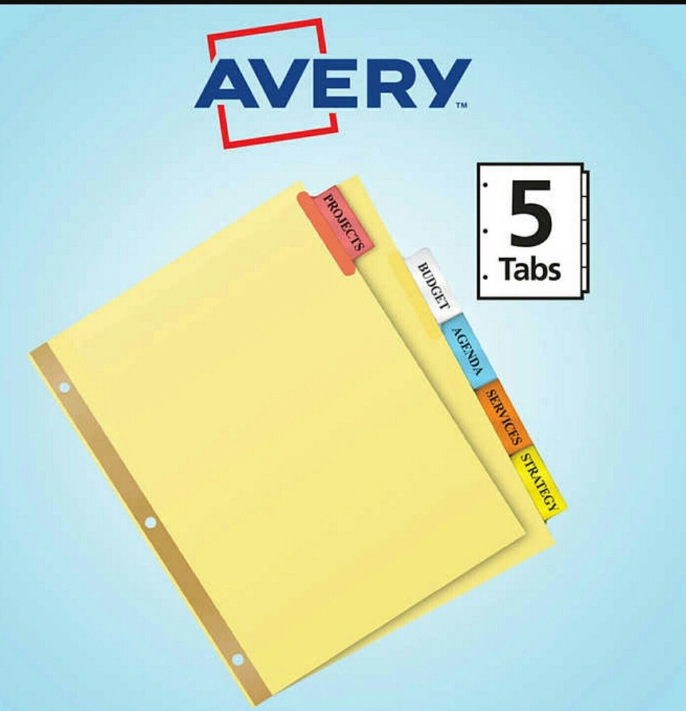 Avery Dennison Ave-11109 Worksaver Big Tab Insertable Divider - 5 X
