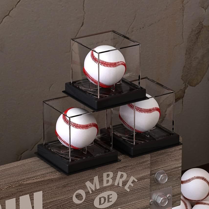 2Pcs Baseball Display Case Acrylic Cube - UV Protected Acrylic Baseball Holder