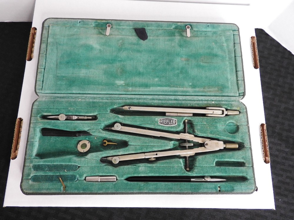 Vintage Riefler Drafting Engineering Tool Kit Beam Compass German Made Nice Case