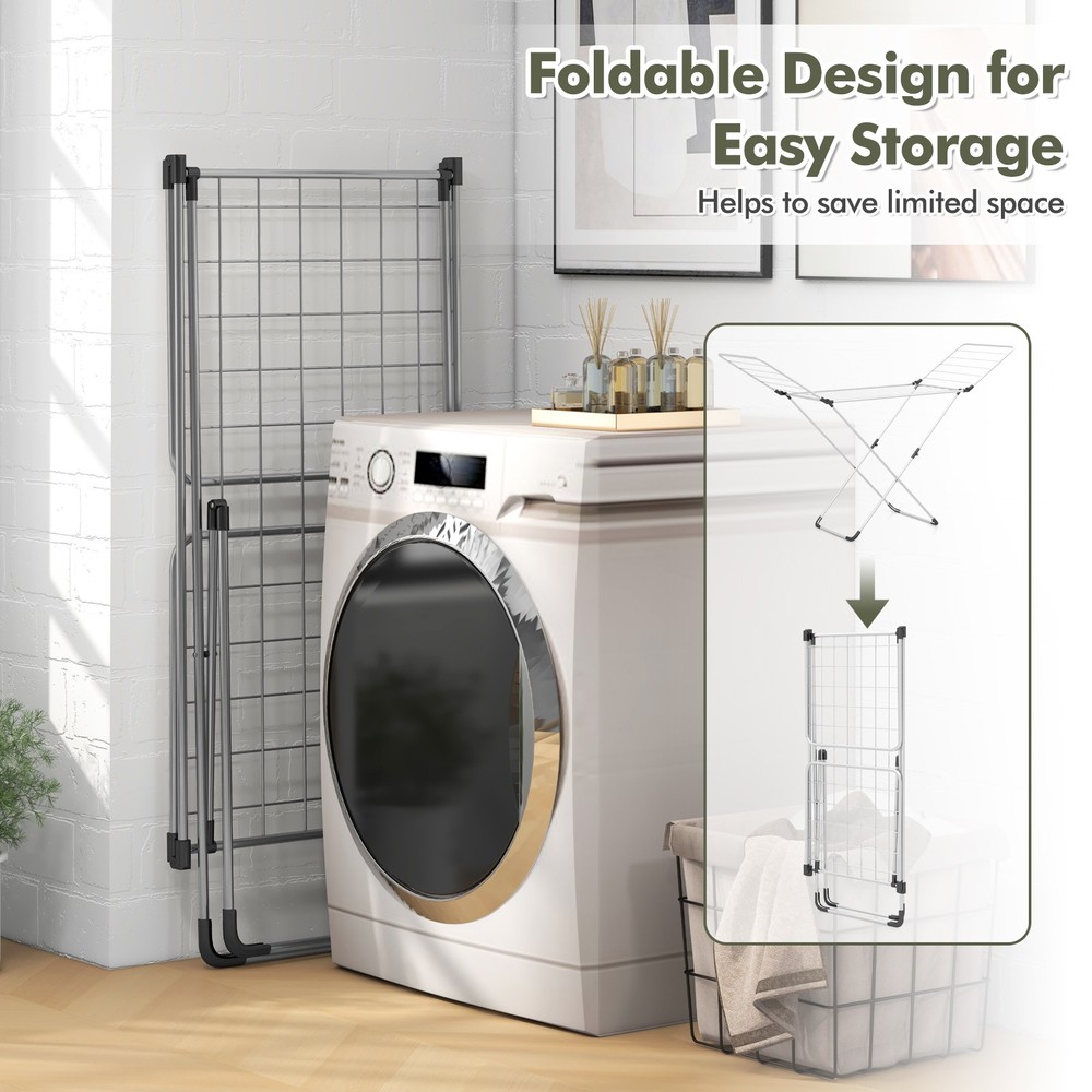 Folding Clothes Drying Rack w/ No Assembly Adjustable Wings 20 Drying Rails