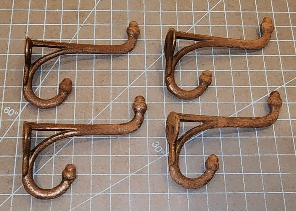 4 Antique Cast Iron Acorn Tip Double Coat Hat Hook - JJ