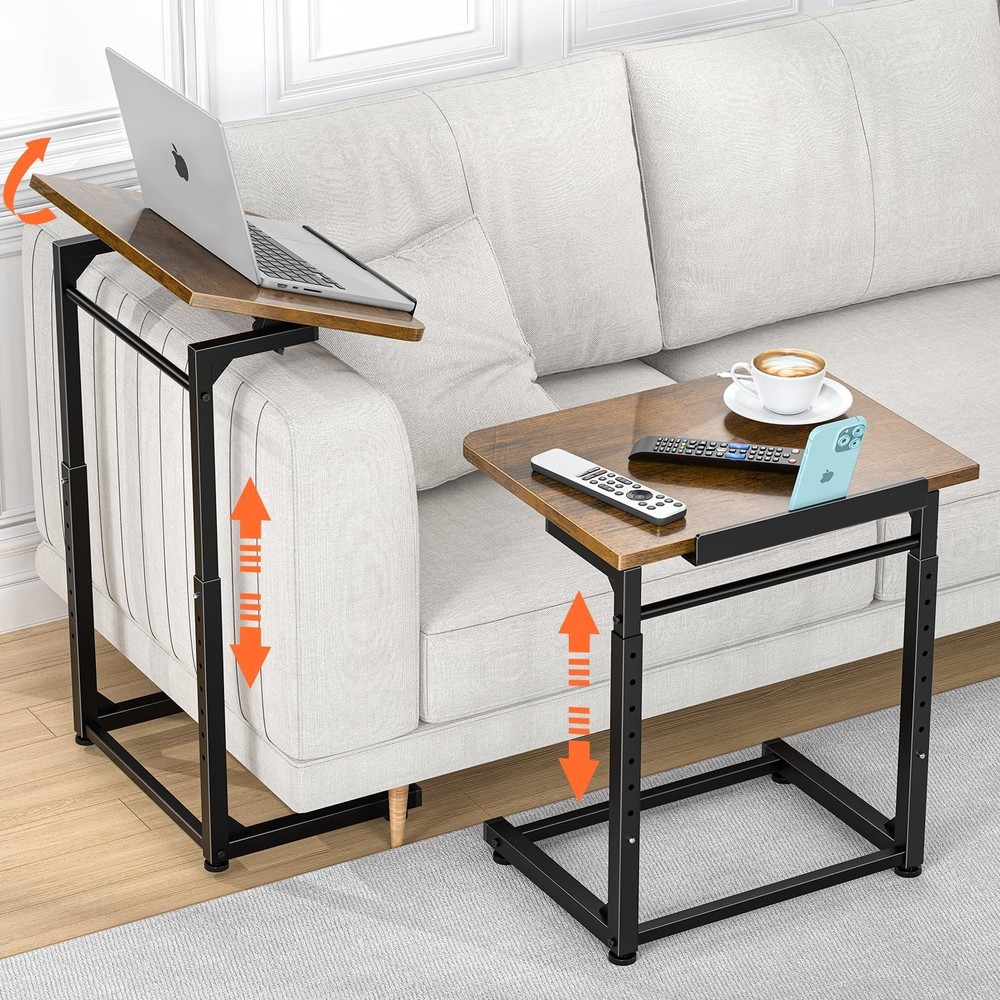 Tv Tray Table, 8-Level Adjustable Height Couch Side Table，90° Tilt A