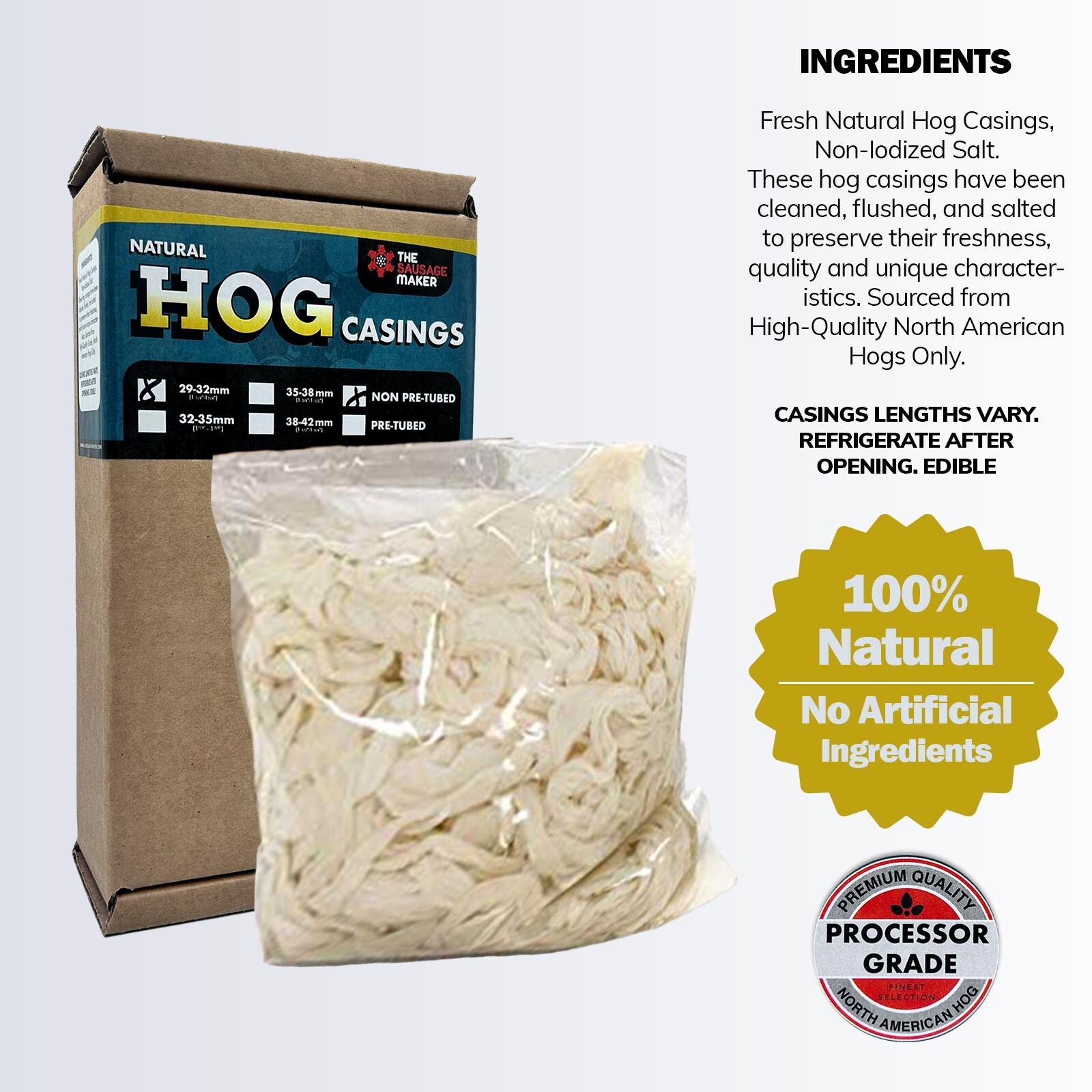 The Sausage Maker Natural Hog Sausage Casings Grade-A Edible Skin Butcher Pack
