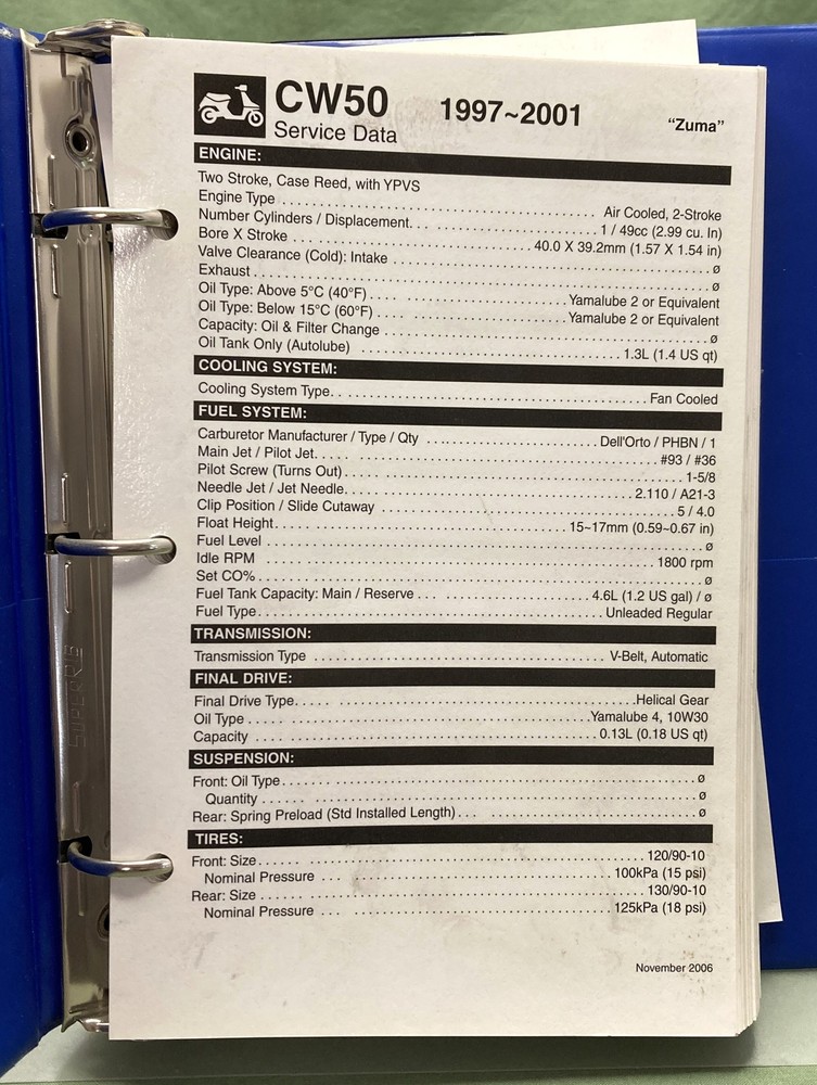 Set of 4 Genuine Yamaha LIT-BINDR-SD-AL Service Data Reference Binders