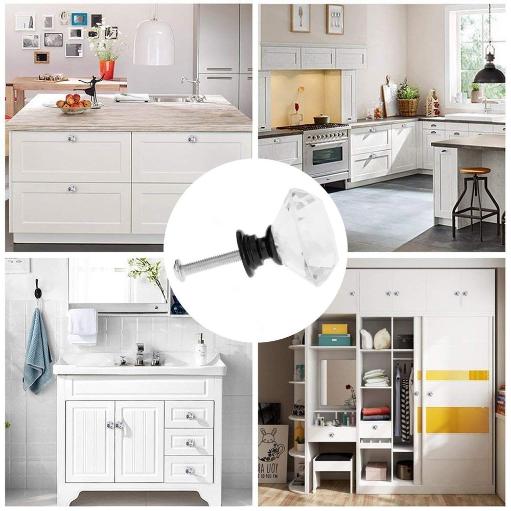 YourGift 12 Pack Drawer Knobs Diamond Shaped Crystal Glass 30mm Cabinet Knobs...