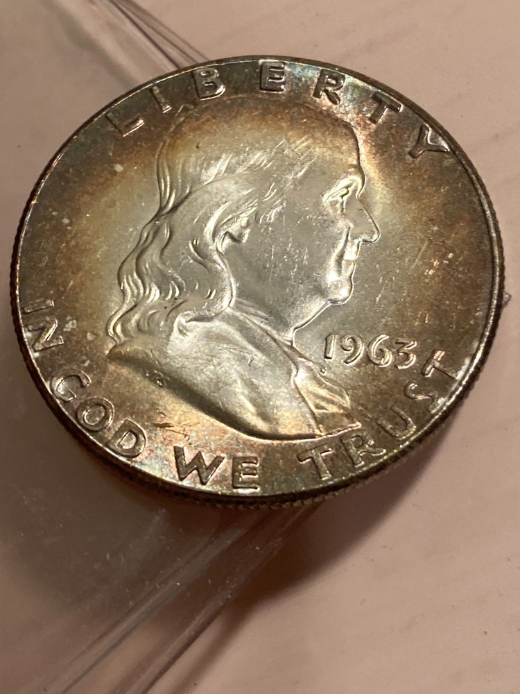 1963 Franklin Half Dollar US Silver Coin Toned