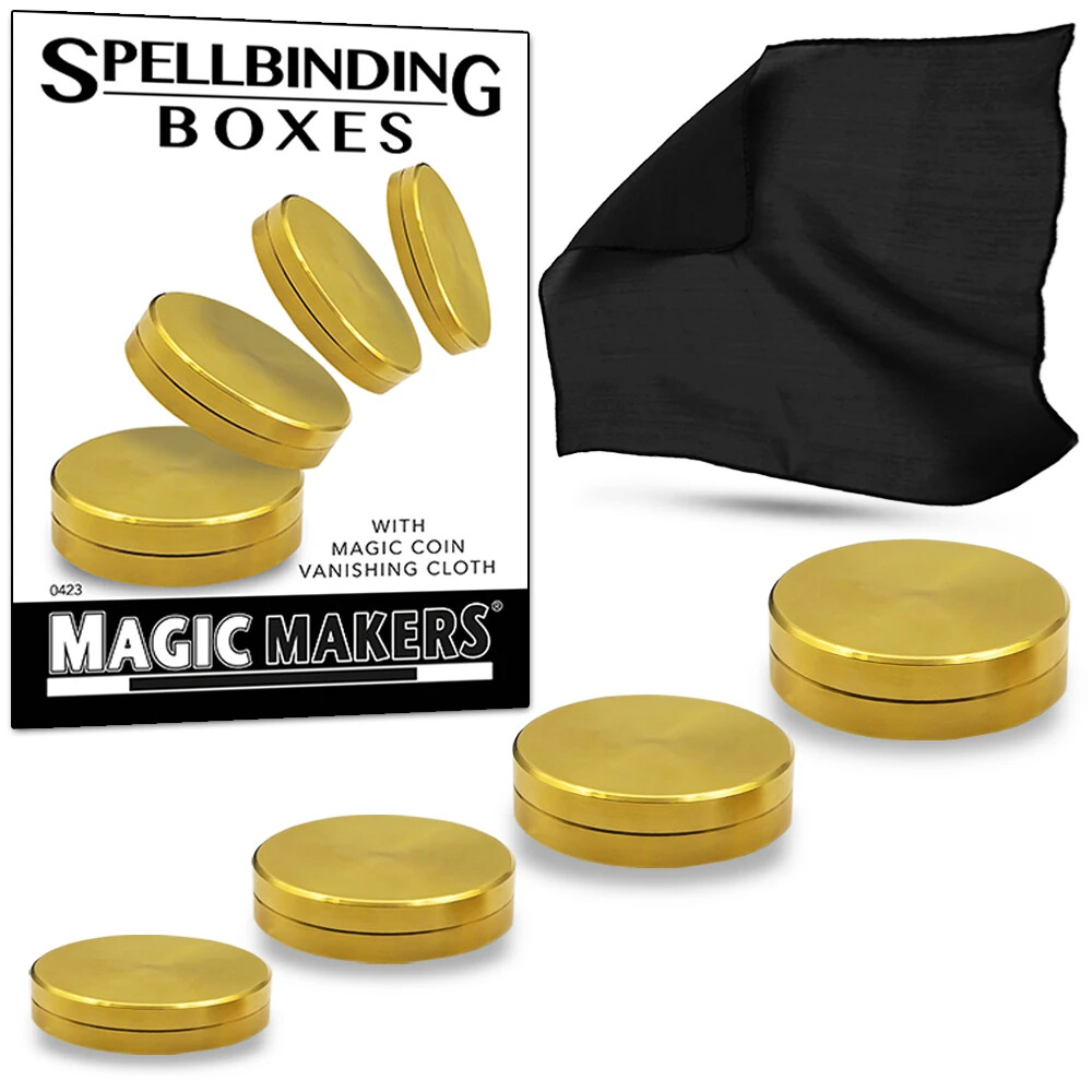 Deluxe SPELLBINDING BOXES + VANISHING CLOTH Nested Metal Close Up Magic Trick