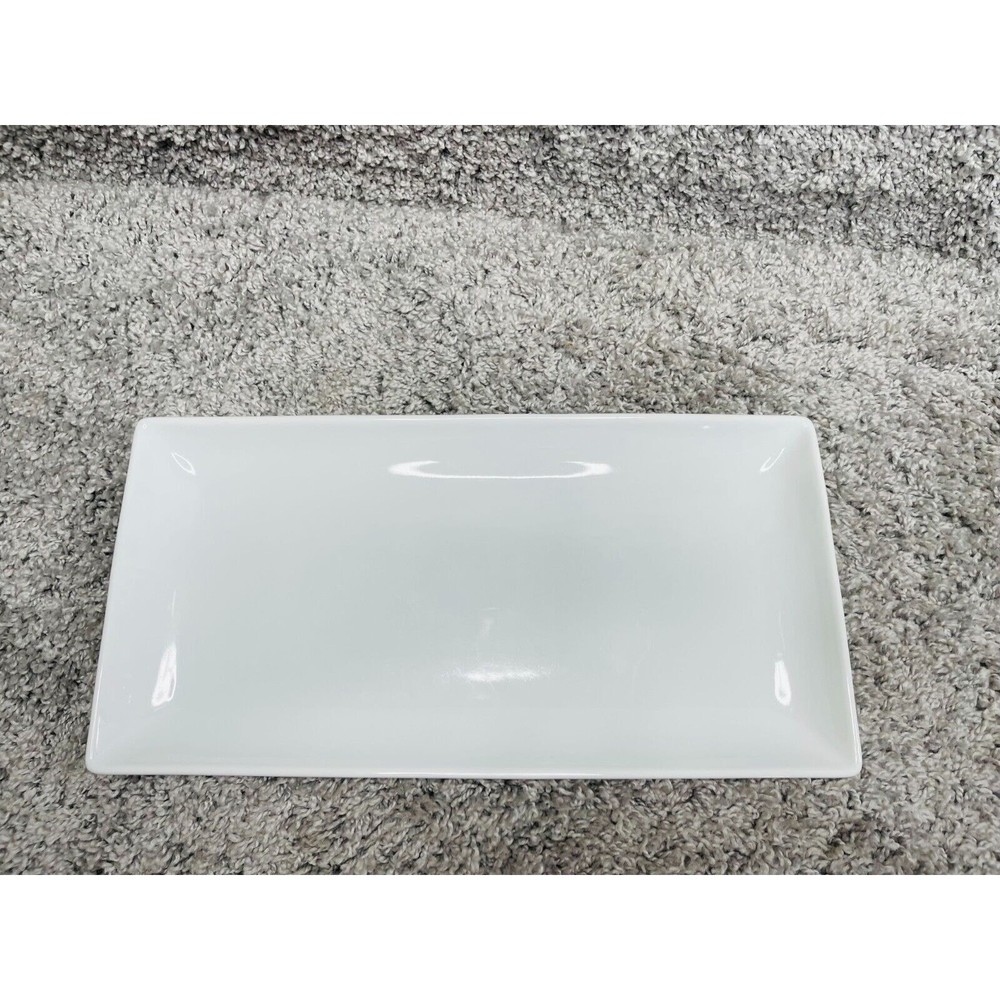 Simple Dining Ceramic White Concaved Rectangle Platter Serving Plate 14"X6"