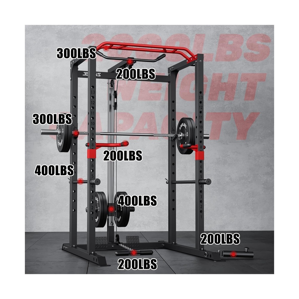 Power Cage, 2000LBS Multi-Function S11 Power Rack with LAT Pulldown, Squat Ra...