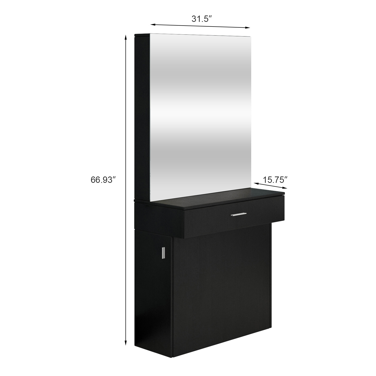 Black Wall Mount Barber Station W/Mirror Dressing Table Beauty Spa Salon Styling