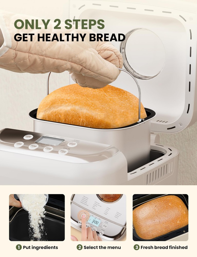 Bread Maker, 2.2LB 16-in-1 Bread Machine, Automatic Bread Maker Machine with ...