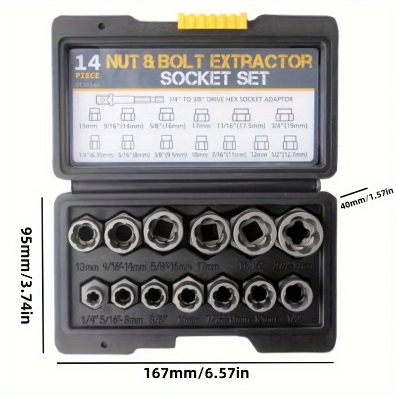 14pc Impact Bolt & Nut Remover Set 3/8" Drive Bolt Extractor Tool Kit With Case