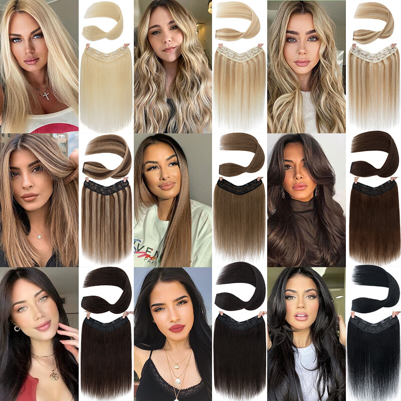 REAL Remy V-shaped Clip In 100% Human Hair Extensions One Piece 3/4 Full Head