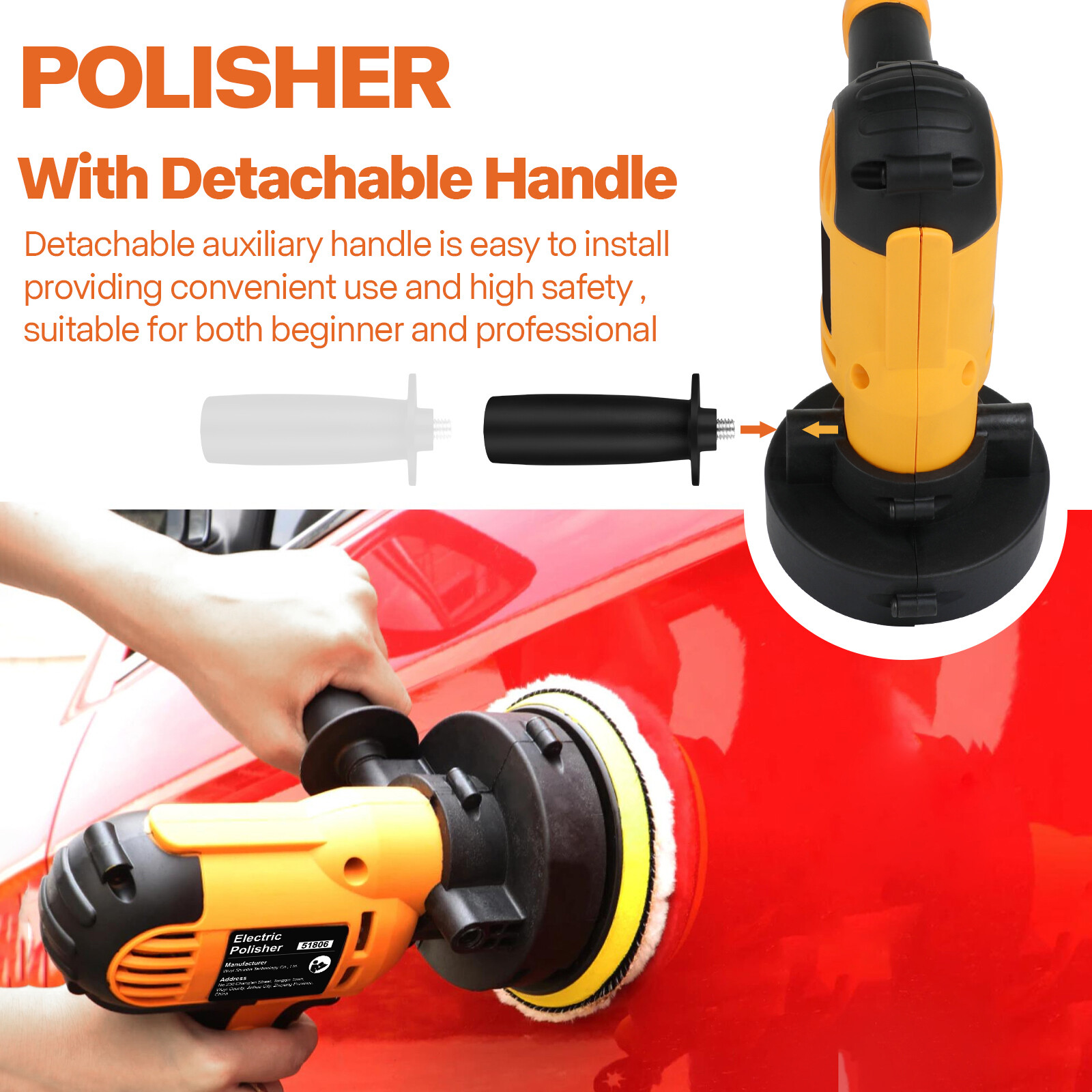 800W Car Polisher Buffer Sander Polishing Machine Kit Waxing with 5" Pad Bonnet