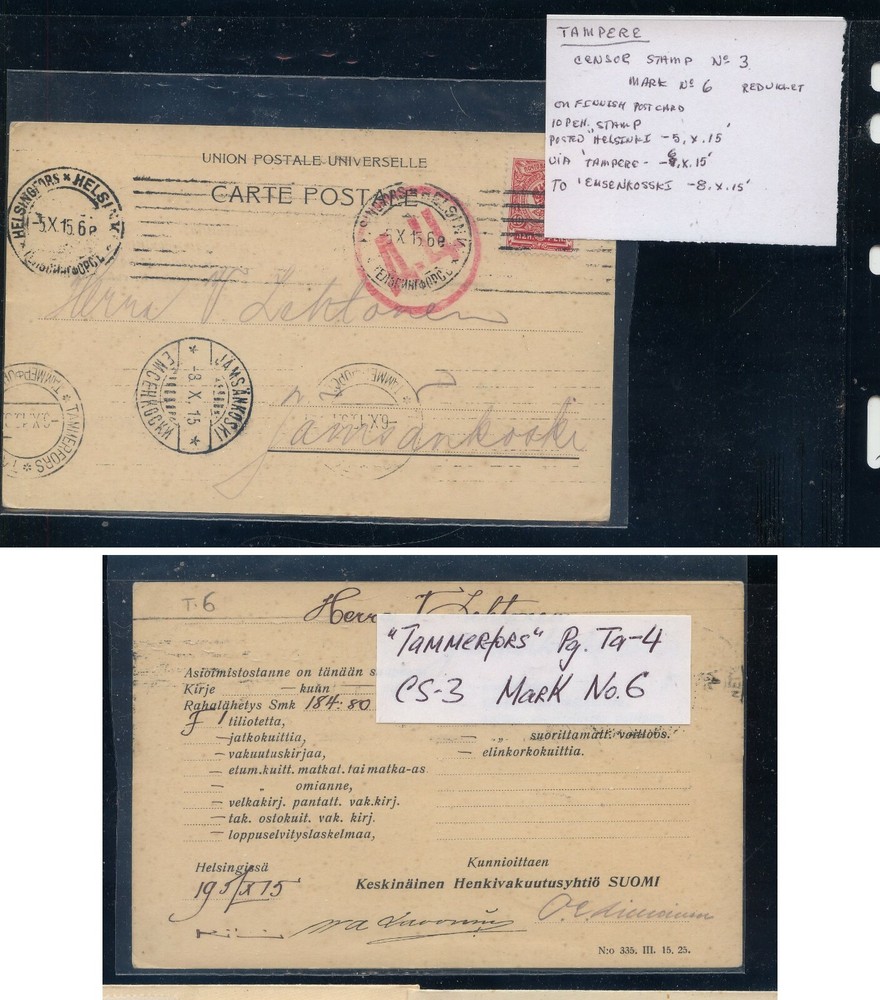 Finland  censor postal  card   1915
