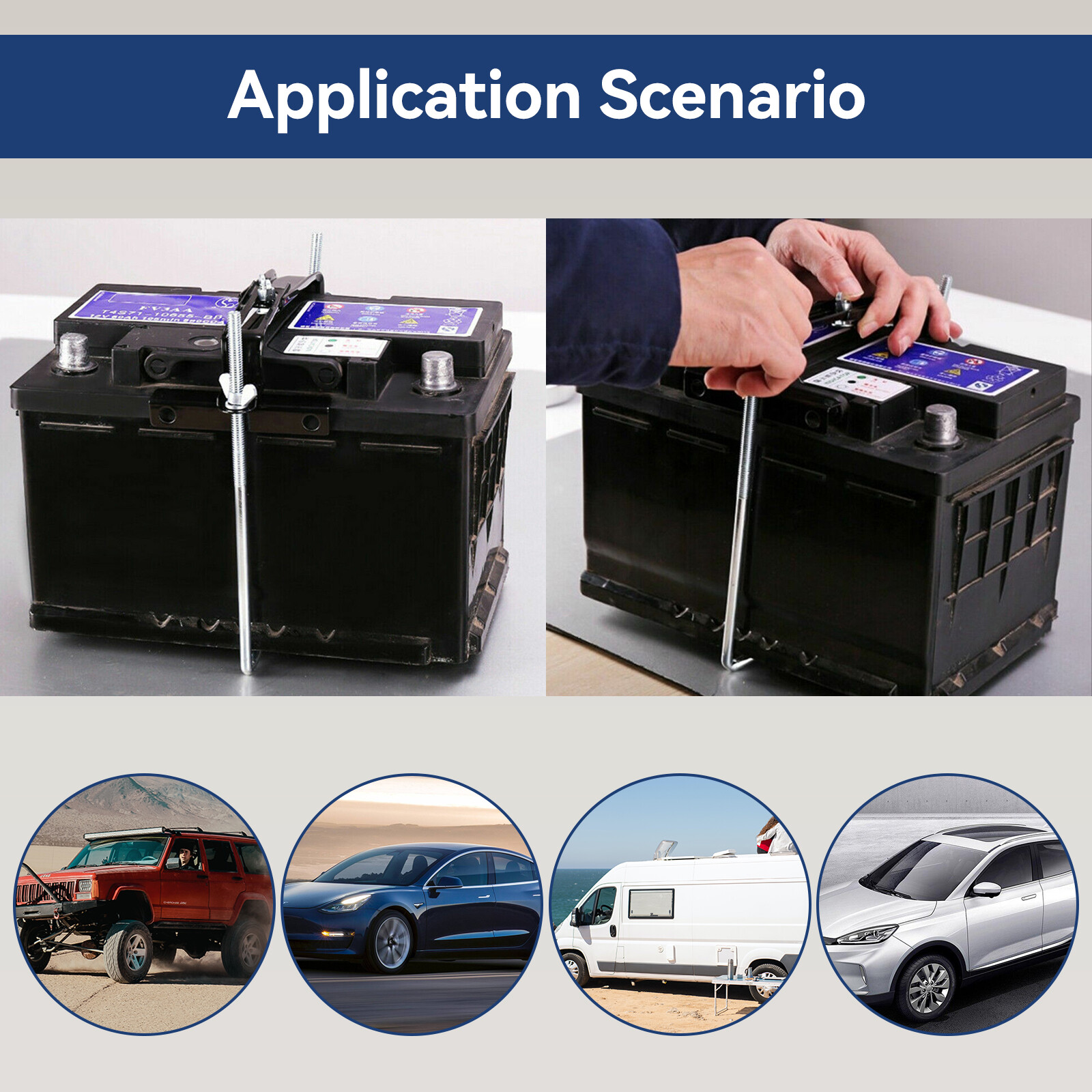 Universal Storage Battery Holder Adjustable Tray + Hold Down Clamp Bracket