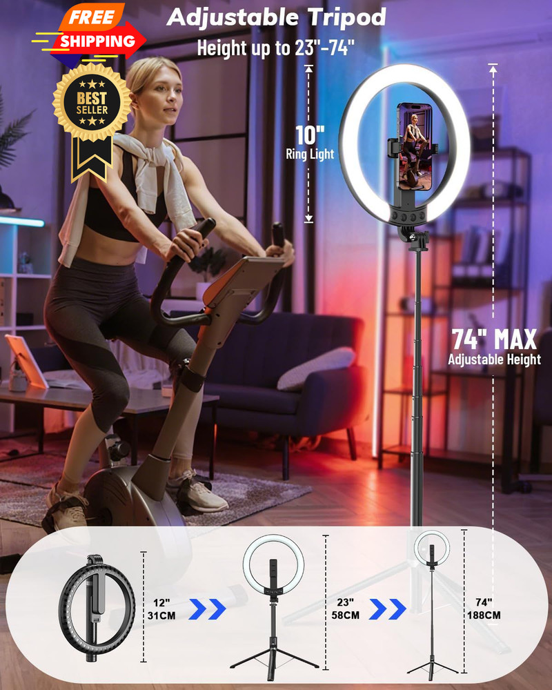 Yeaki Vlogging Kit for iPhone/Android - 10" Selfie Ring Light with 74"...