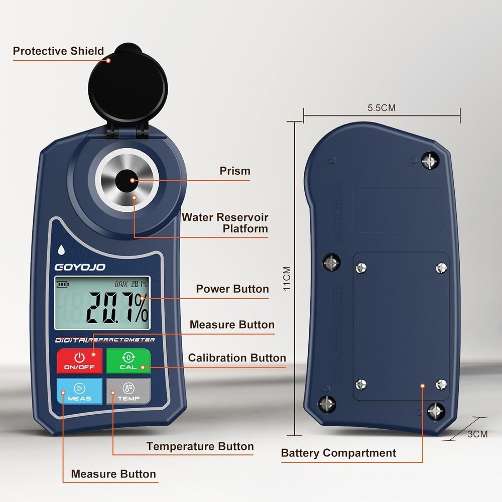 GOYOJO Digital Brix Refractometer Meter Lab Refractometer ±0.5 Brix/1℃ Accuracy