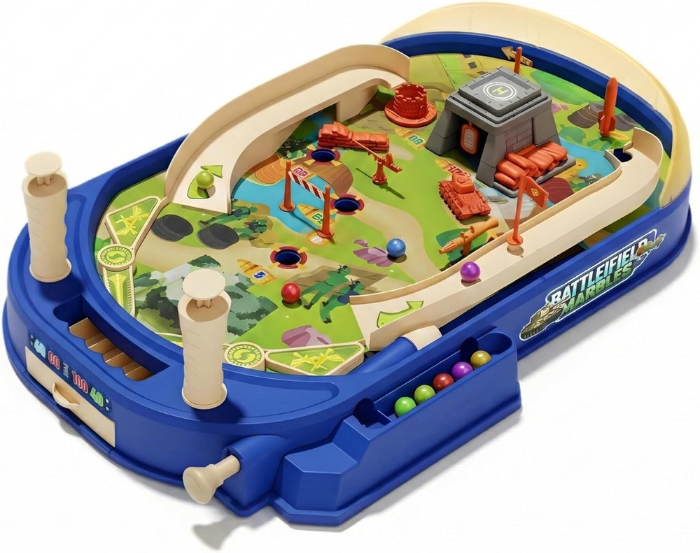 Battle Pinball Machine — Tabletop Arcade Game with Obstacles, Pull-Rod Launcher,