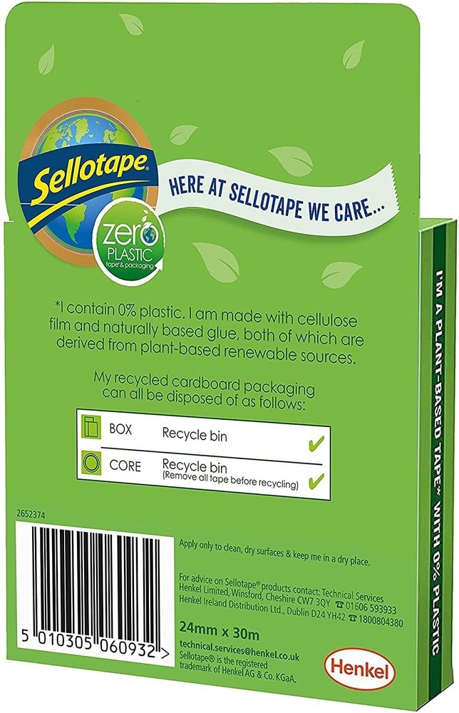 Sellotape Zero Plastic Tape, Multi-Purpose Clear Tape for Household Objects, Cle