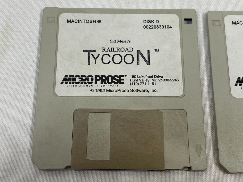 Vintage 1992 Sid Meier's Railroad Tycoon Macintosh 3.5" Floppy Disk D & E ONLY!
