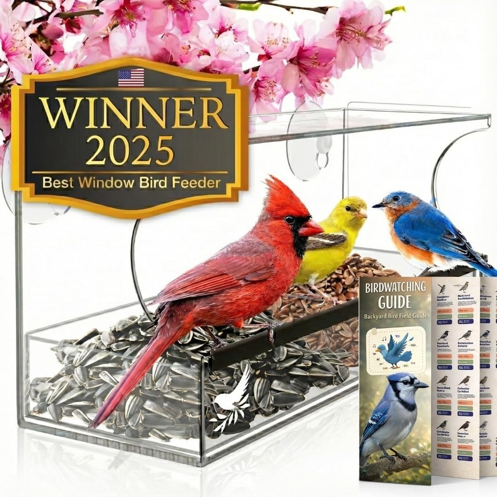 Unobstructed Birdwatching: Large Acrylic Window Feeder with Comfortable Perch
