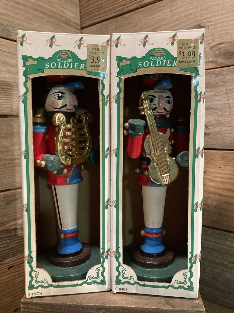 VTG NOS WOODEN NUTCRACKERS WITH INSTRUMENT’S ECKERD’S 9”