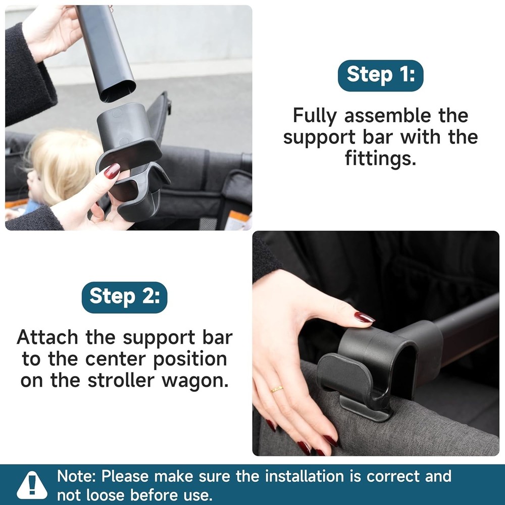 Forward-Facing Support Bar + 4-Pack Stroller Wagon Snack Tray with Spill-Proof C