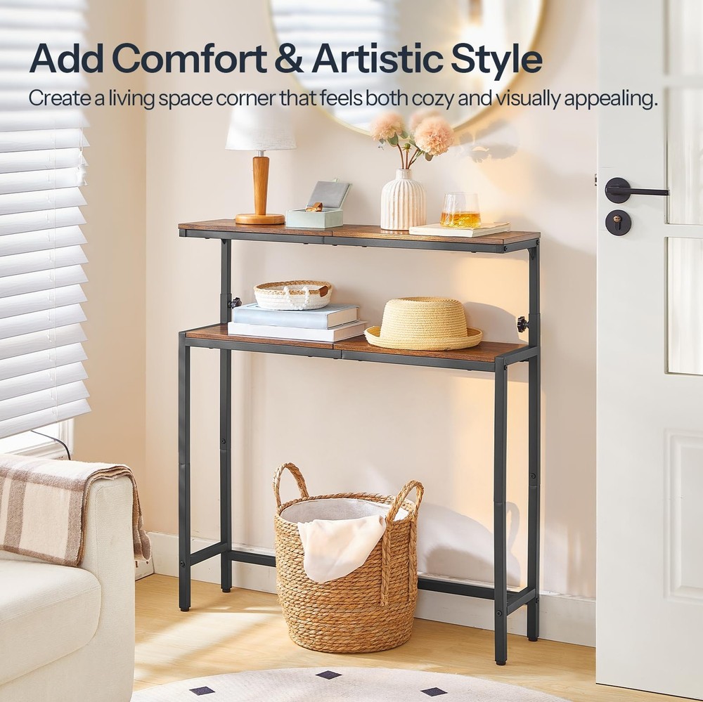 Narrow Console Table with Adjustable Height (31.5"-37.4"), High Entryway Tabl...