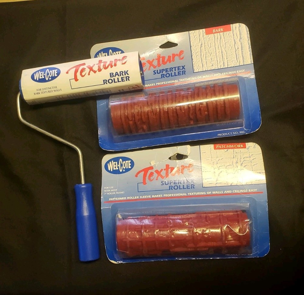 Vintage Nos 2 Wel-Cote Drywall Texture Rollers Tree Bark Patchwork Pattern Paint