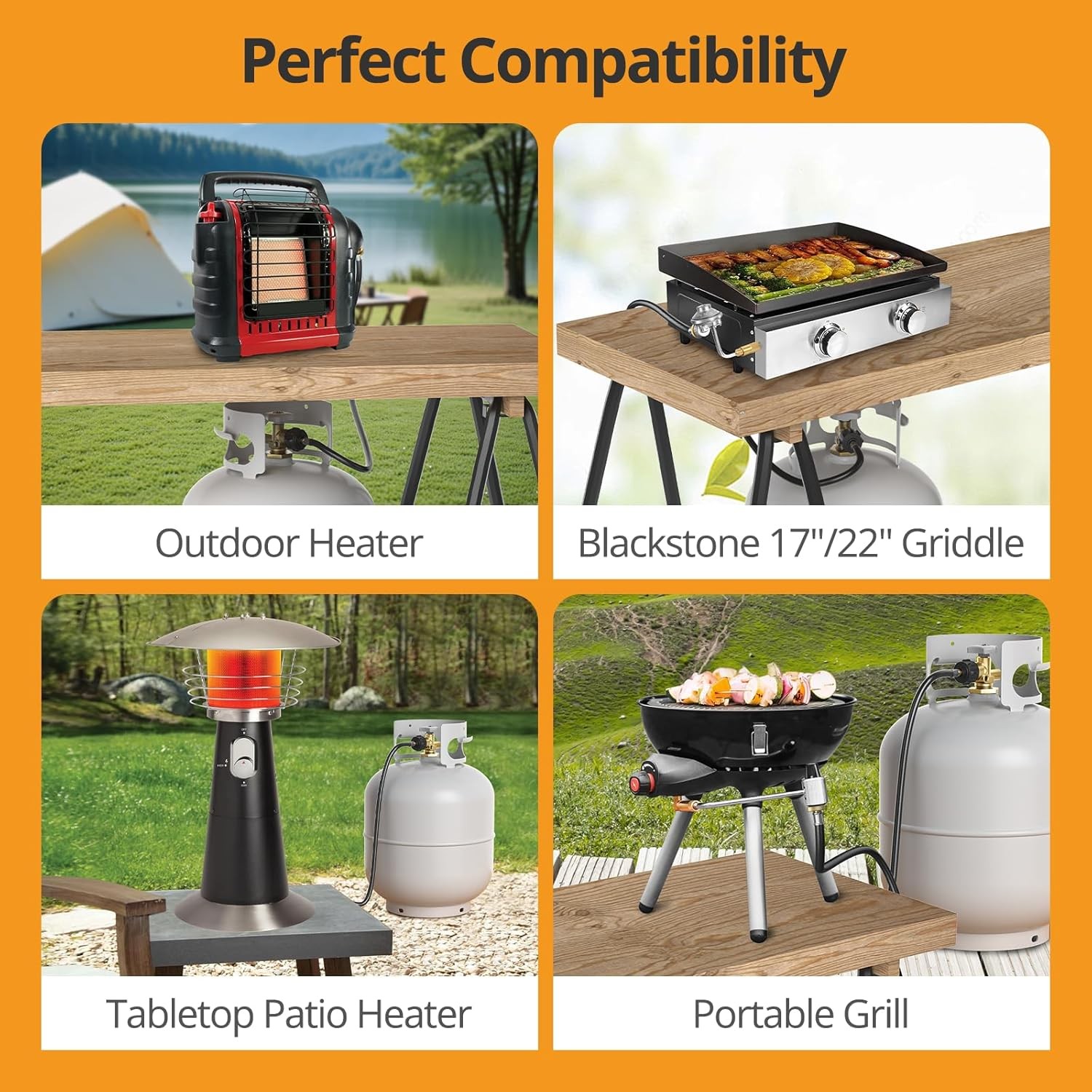 6FT Propane Adapter Hose LP Tank 1lb to 20lb Converter For QCC1 Type1 Gas Grill