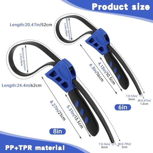 2-Pack Adjustable Rubber Strap Wrench Set, Max Diameter 4" and 6" Blue+black