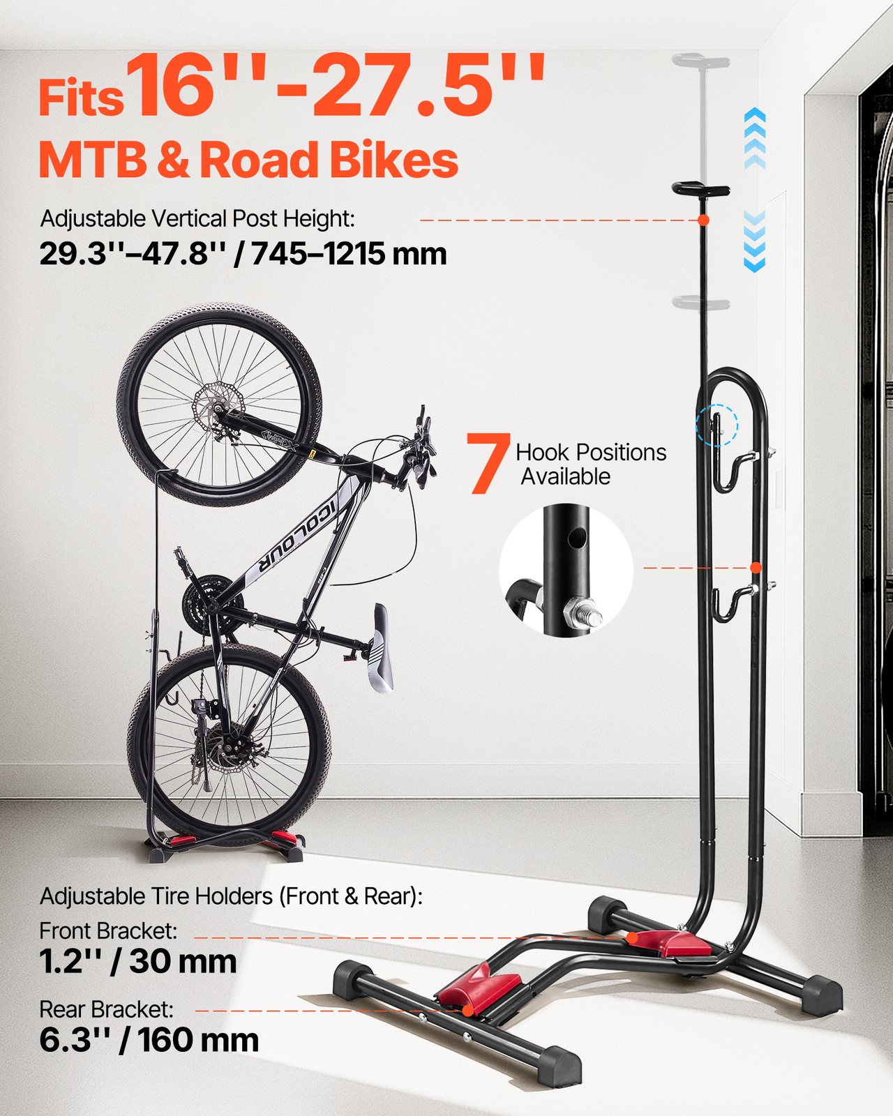 VEVOR Bicycle Storage Floor Freestanding Bike Rack for 16 to 27.5 Inch MTB Bike