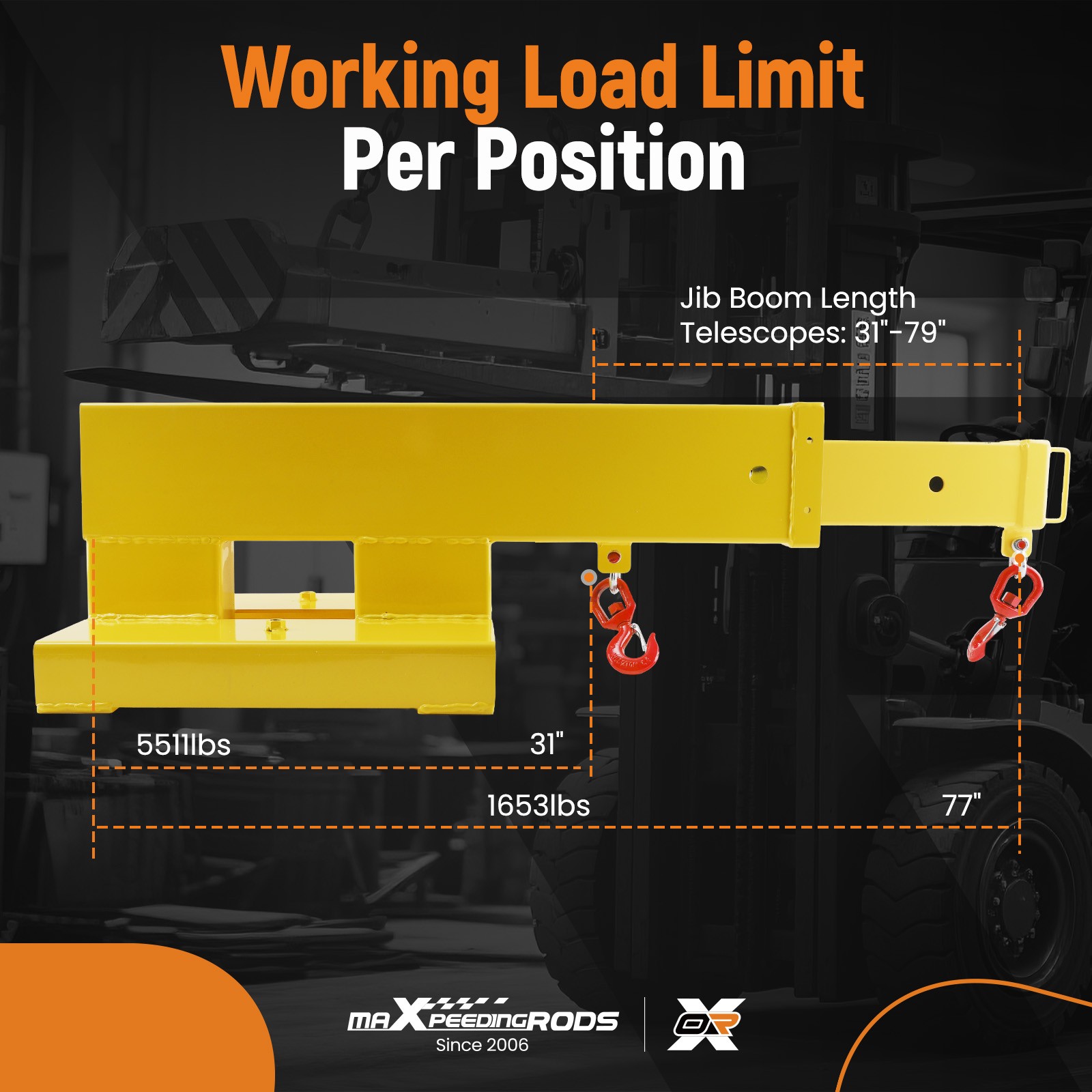 Forklift & Skid Steer Jib Boom - 5500LBS Dual-Fork Telescopic Lifting Attachment