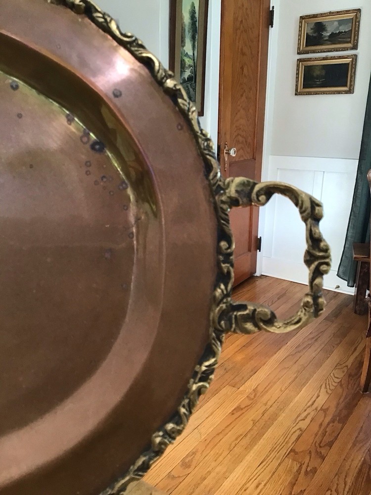 Antique Large Solid Copper Tray with Brass Handles Fall Decorating