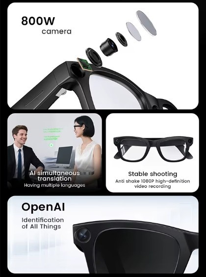 AI Smart Glasses 2026 HD Camera Video Recording Translation Bluetooth Photochrom
