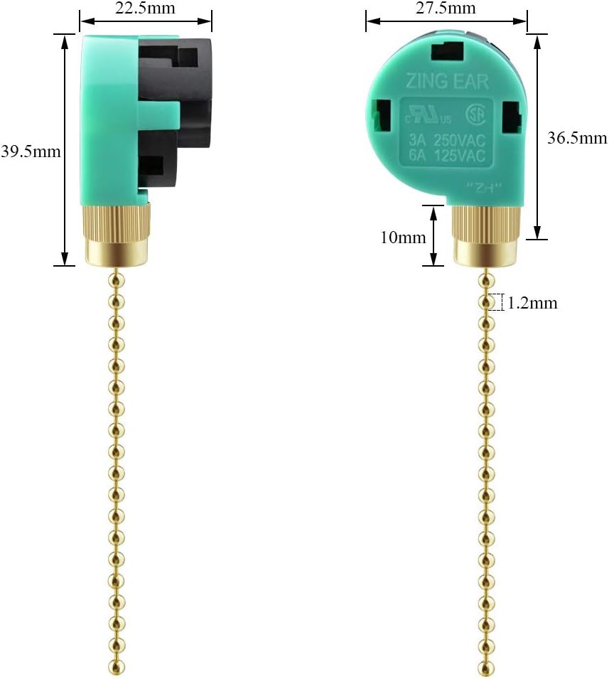3 Pack Ceiling Fan Switch 3 Speed 4 Wire Zing Ear ZE-268S6 Fan Pull Chain Switch
