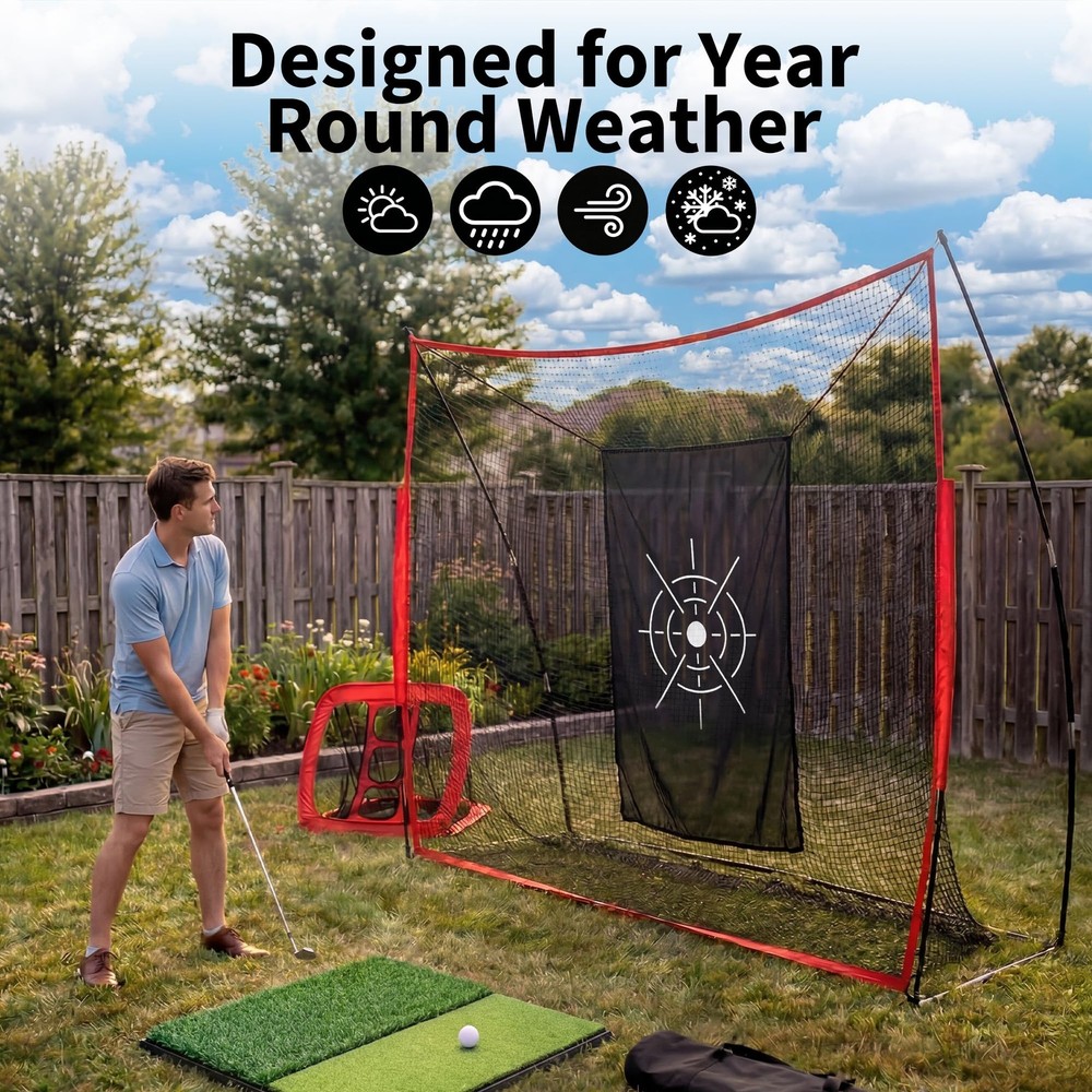 10x7FT Golf Practice Net w/Chipping Net & Mat Backyard Golf Hitting Training Set